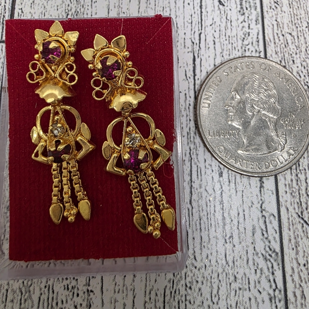 Bhoomi Elegant Gold and Purple Dangle Earrings